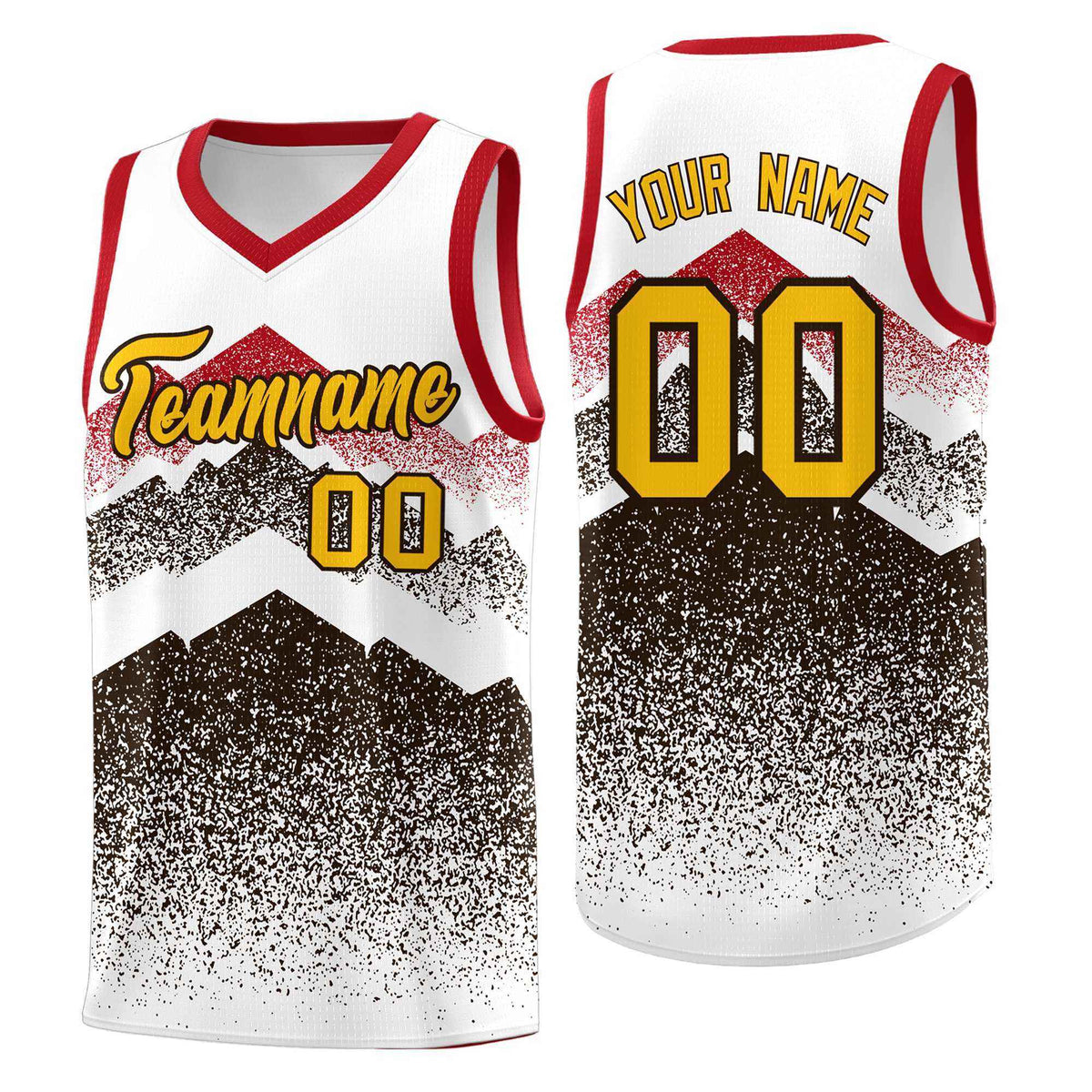 Custom Youth Basketball Jerseys White Brown Gradient Mountain Design Uniforms