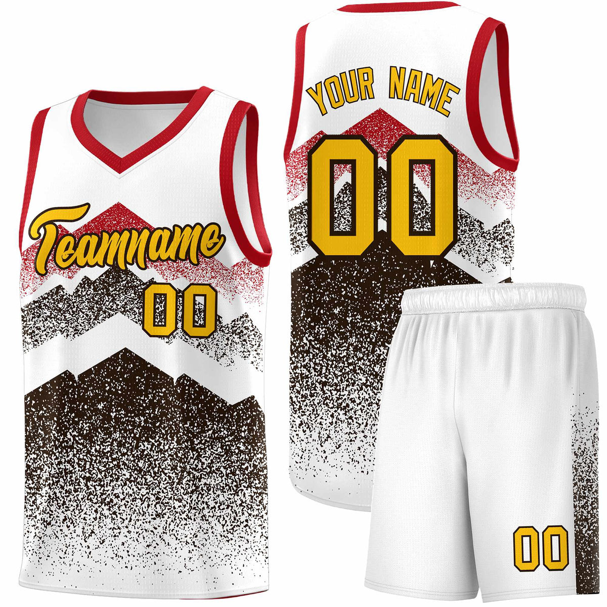 Custom Youth Basketball Jerseys White Brown Gradient Mountain Design Uniforms