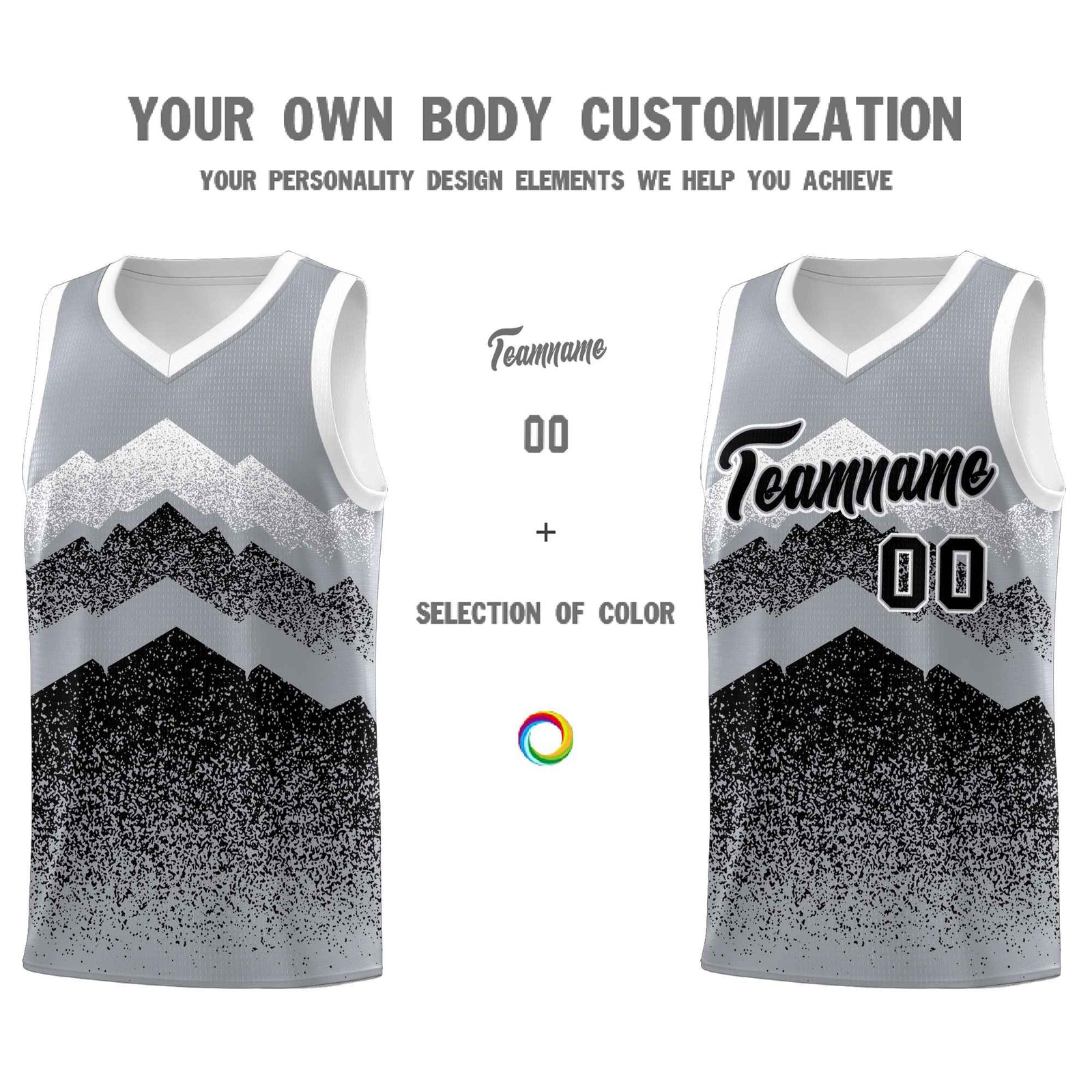 Personalized Youth Basketball Jerseys   Gray Black Gradient Mountain Design Uniforms