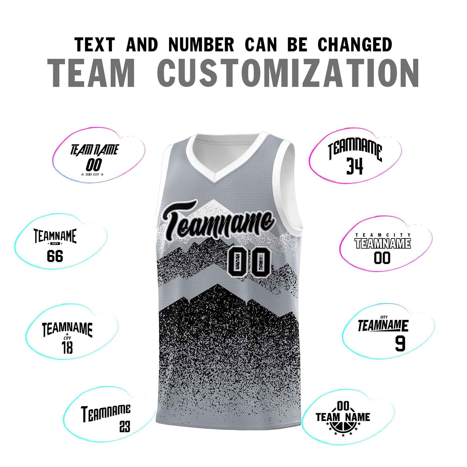 Personalized Youth Basketball Jerseys   Gray Black Gradient Mountain Design Uniforms