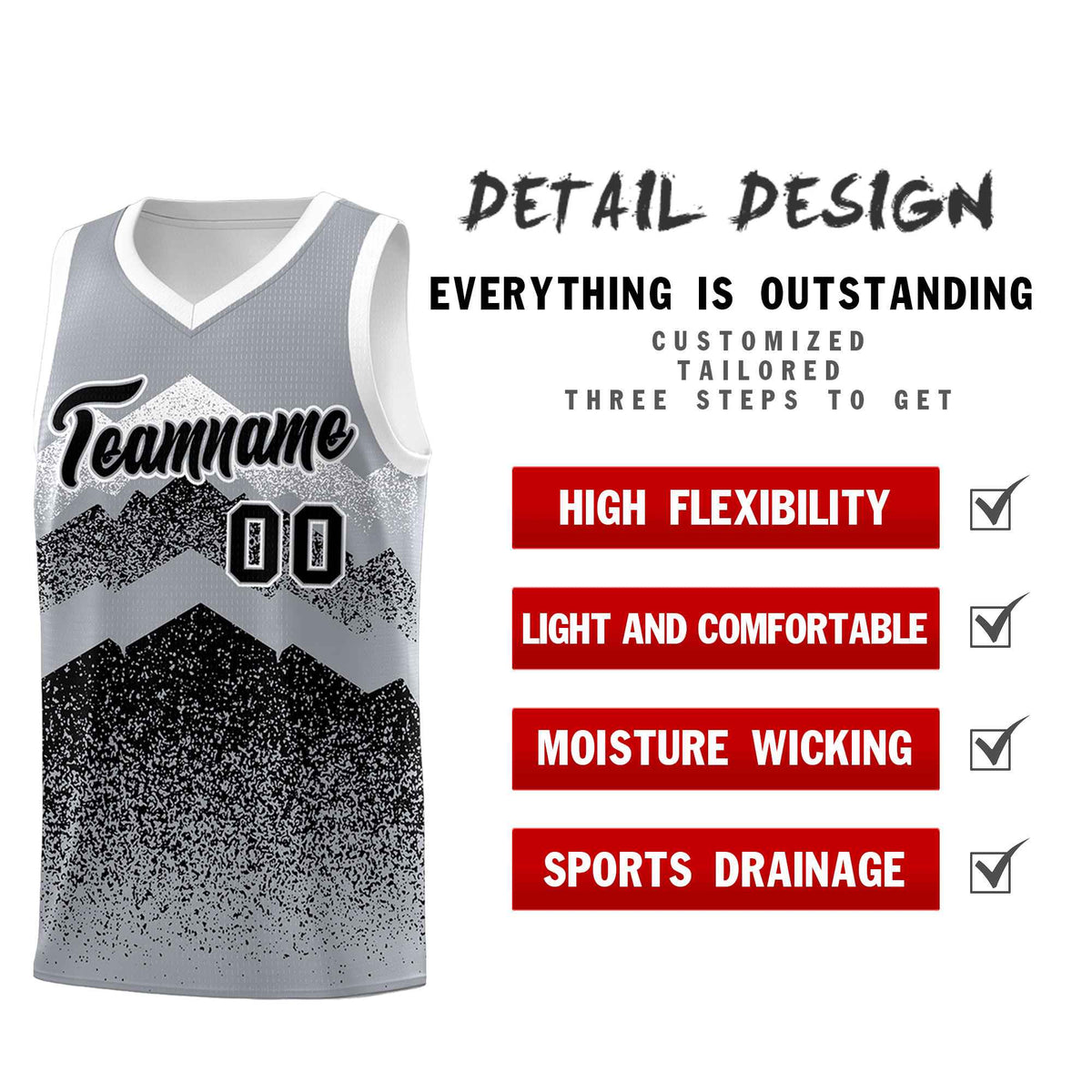 Personalized Youth Basketball Jerseys   Gray Black Gradient Mountain Design Uniforms