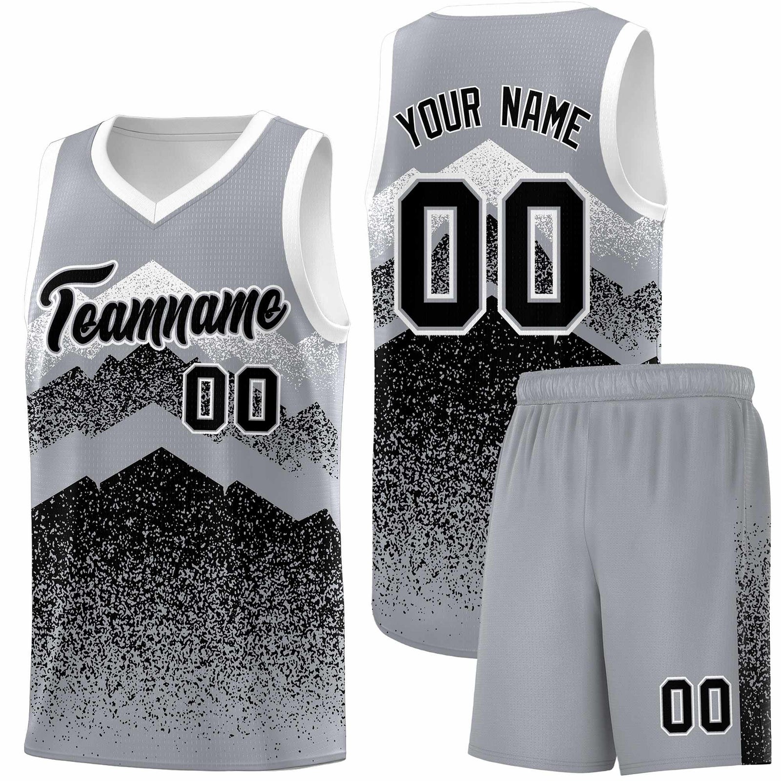 Personalized Youth Basketball Jerseys   Gray Black Gradient Mountain Design Uniforms