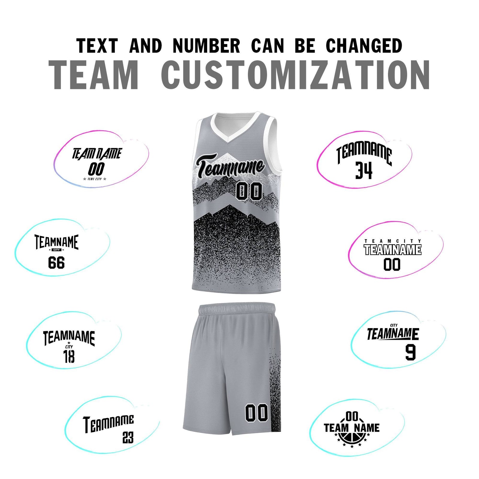 Personalized Youth Basketball Jerseys   Gray Black Gradient Mountain Design Uniforms