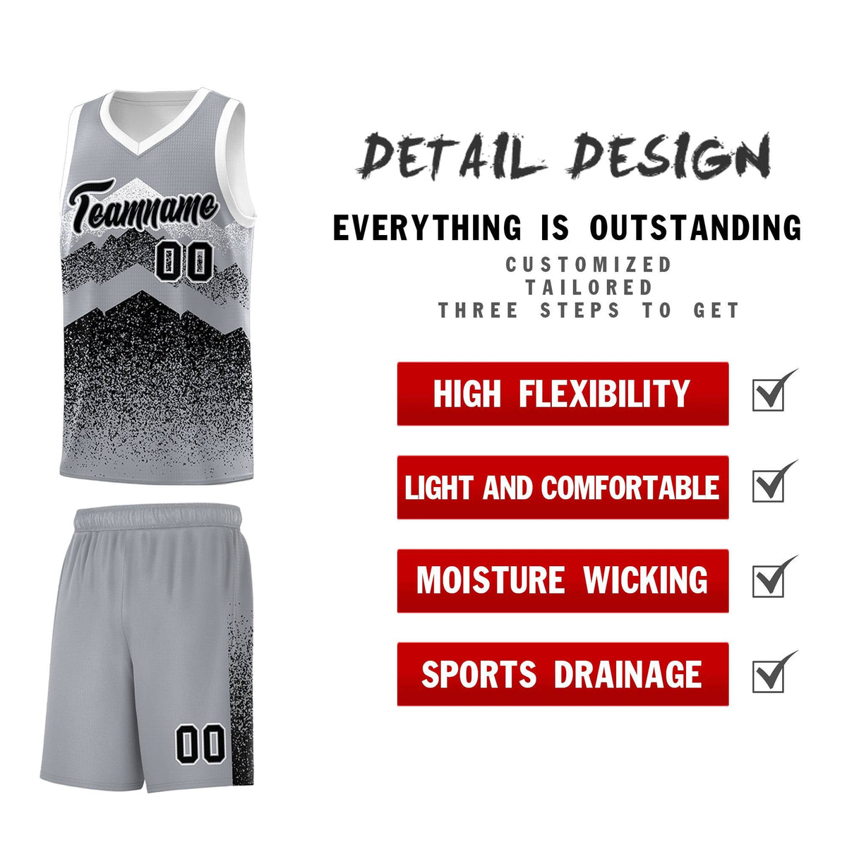 Personalized Youth Basketball Jerseys   Gray Black Gradient Mountain Design Uniforms