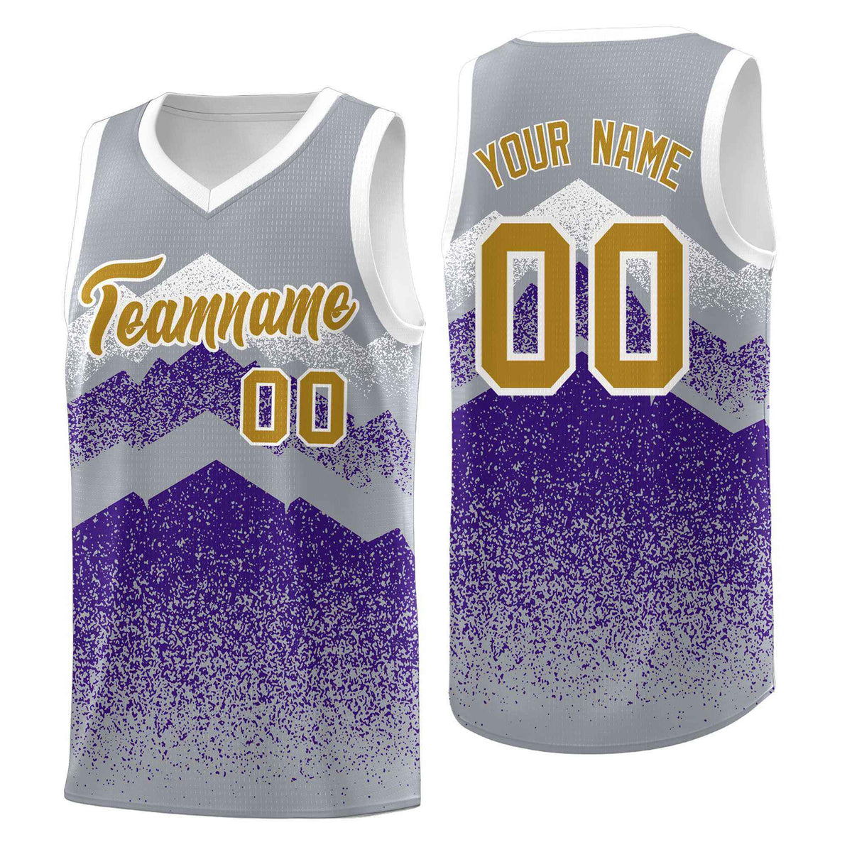 Custom Youth Basketball Jerseys Gray Purple Gradient Mountain Design Uniforms