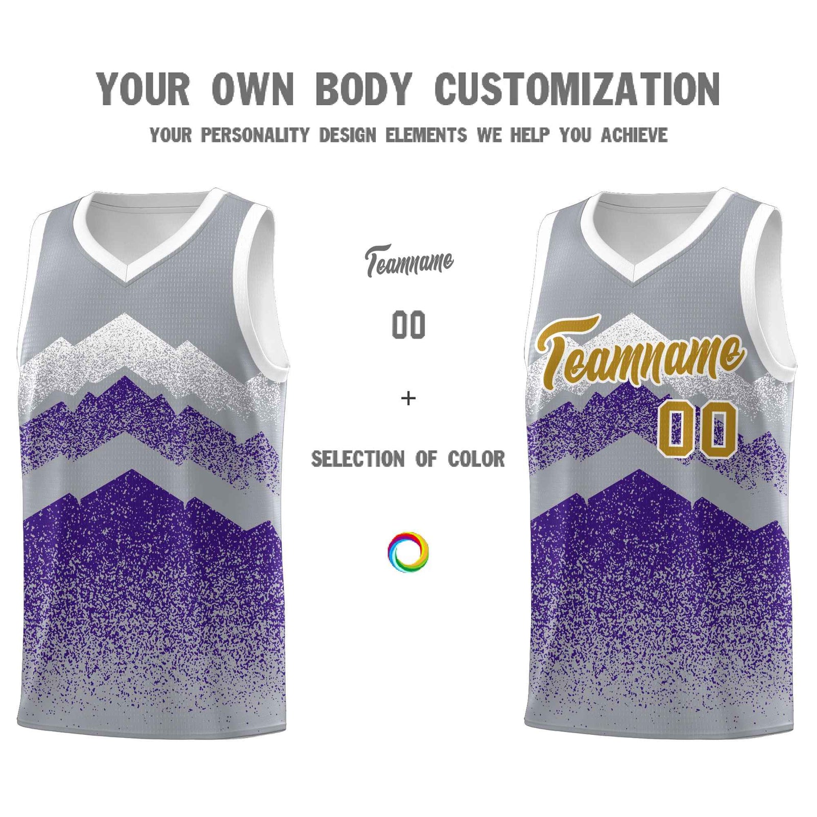 Custom Youth Basketball Jerseys Gray Purple Gradient Mountain Design Uniforms