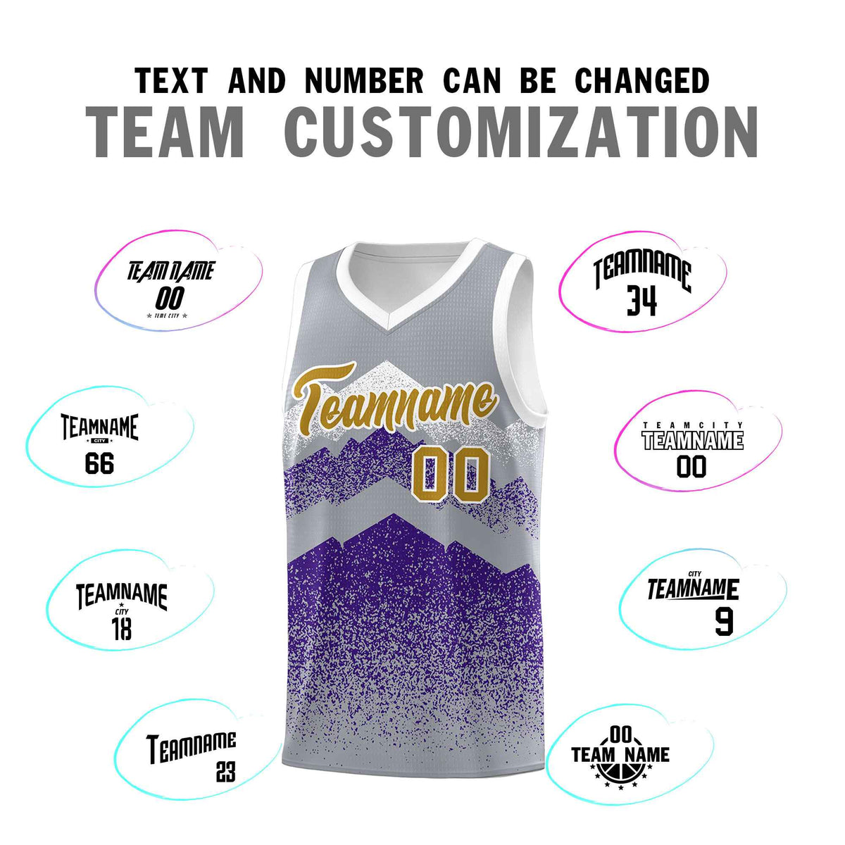 Custom Youth Basketball Jerseys Gray Purple Gradient Mountain Design Uniforms