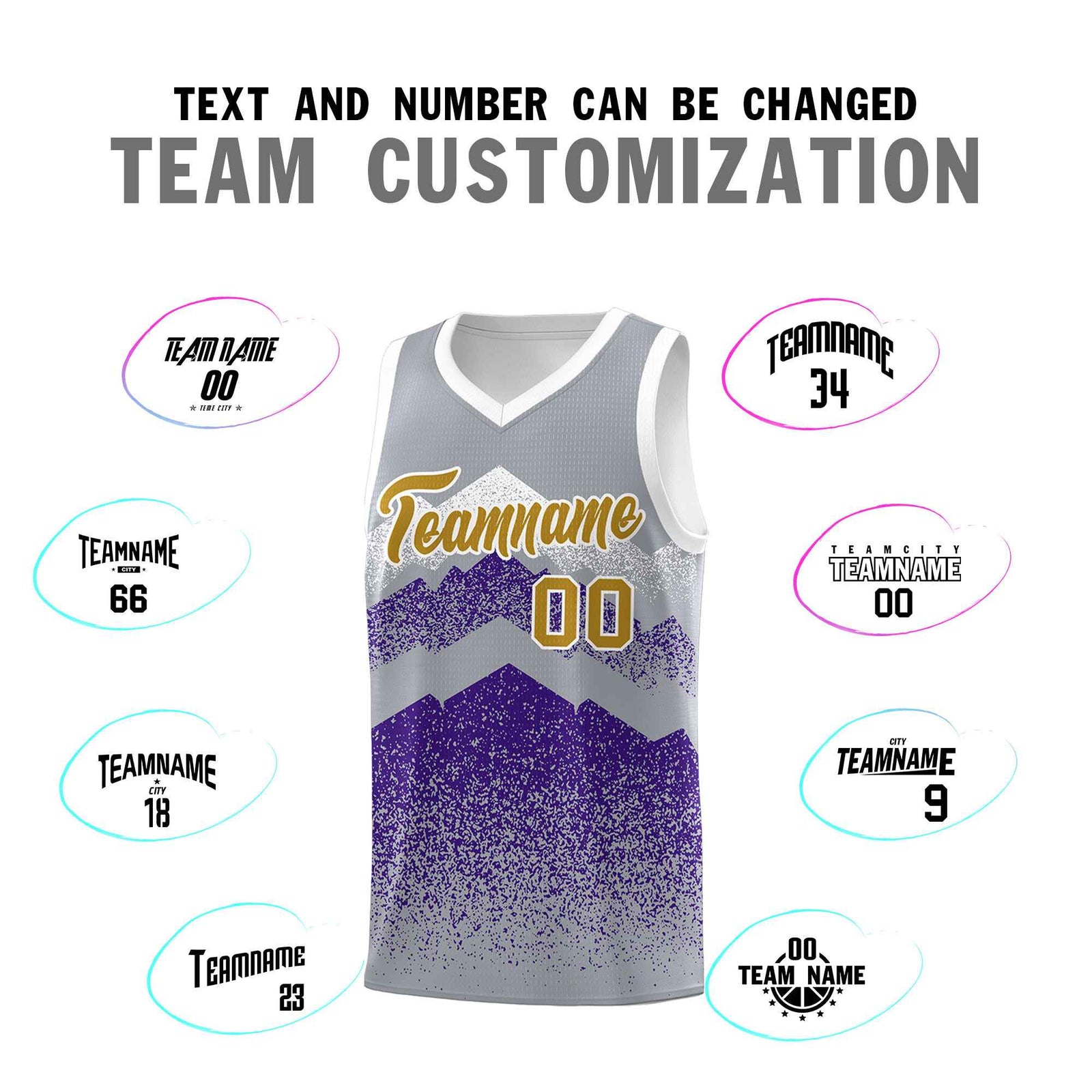 Custom Youth Basketball Jerseys Gray Purple Gradient Mountain Design Uniforms