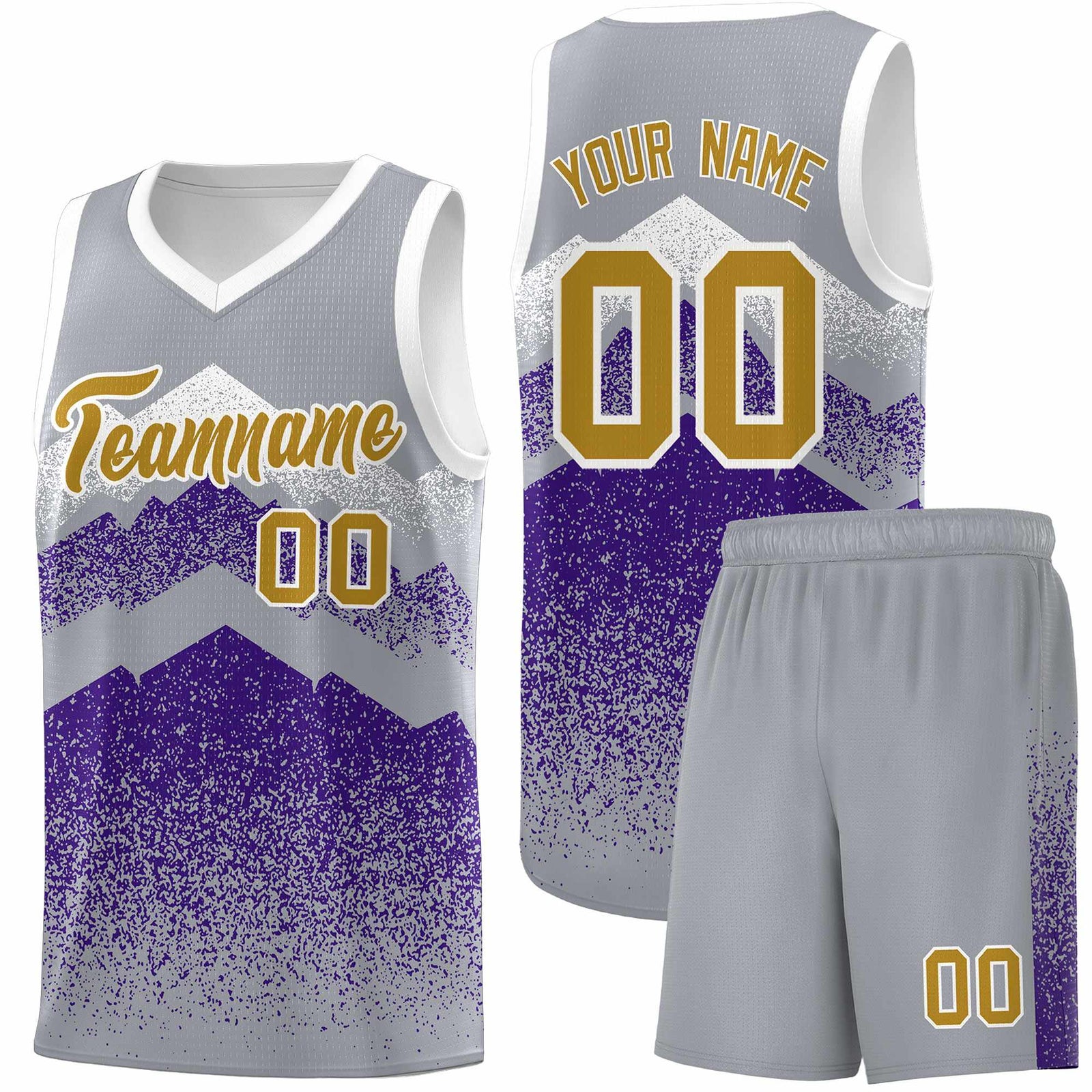 Custom Youth Basketball Jerseys Gray Purple Gradient Mountain Design Uniforms