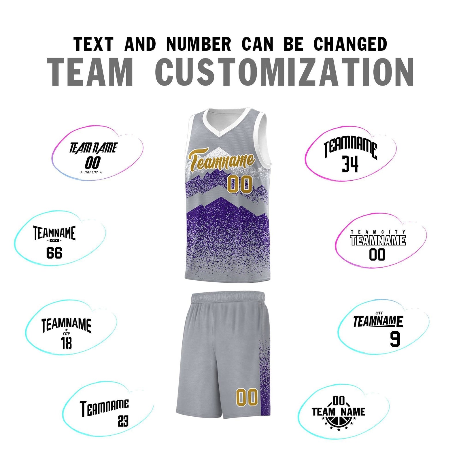 Custom Youth Basketball Jerseys Gray Purple Gradient Mountain Design Uniforms