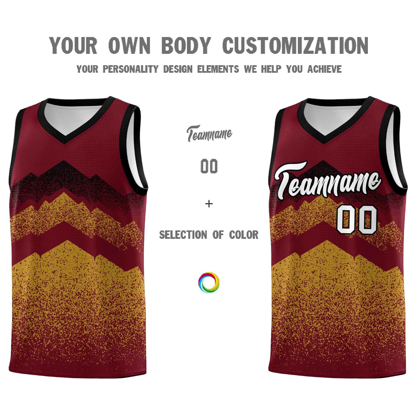 Personalized Youth Basketball Jerseys   Crimson Old Gold Gradient Mountain Design Uniforms