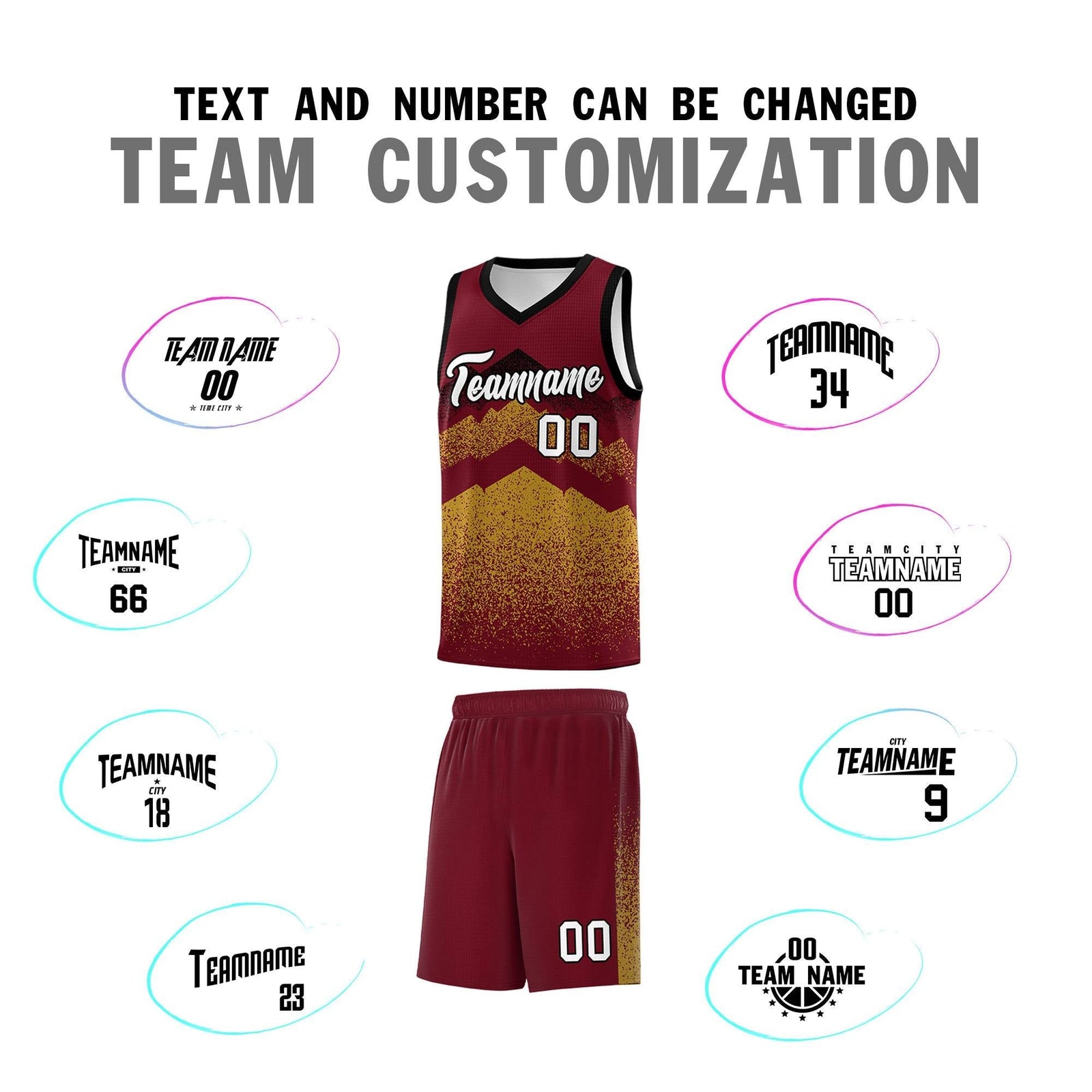 Personalized Youth Basketball Jerseys   Crimson Old Gold Gradient Mountain Design Uniforms