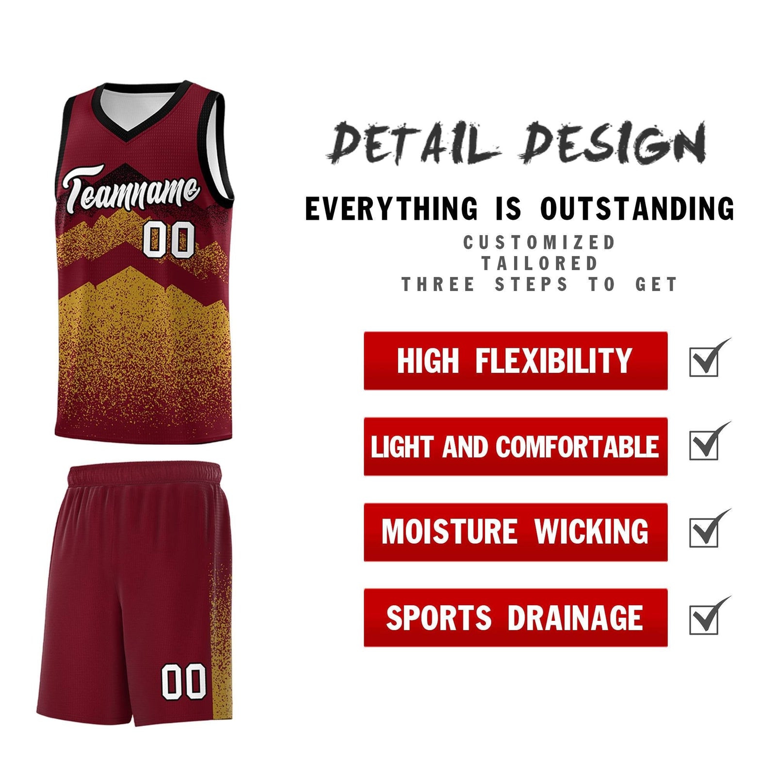 Personalized Youth Basketball Jerseys   Crimson Old Gold Gradient Mountain Design Uniforms