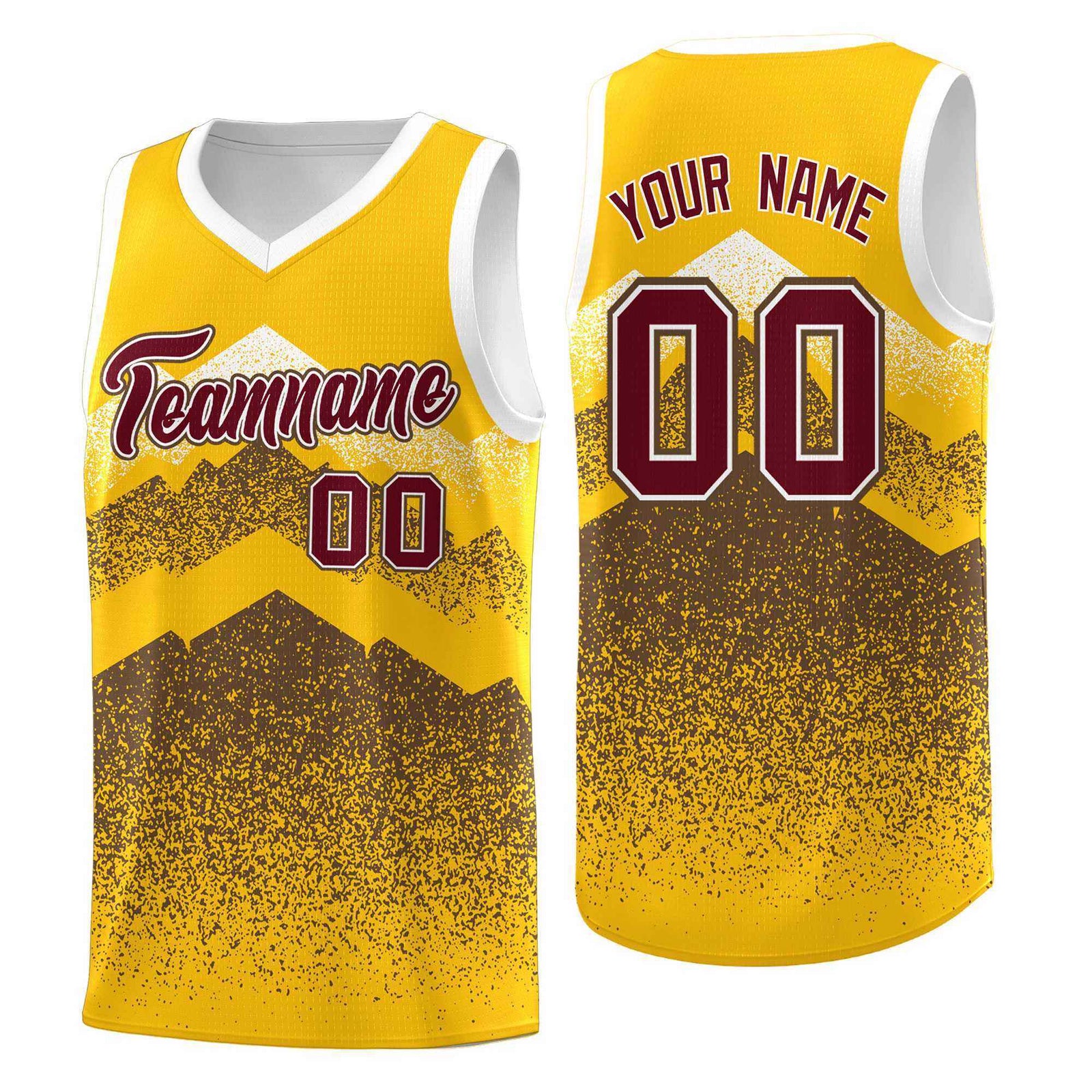 Custom Youth Basketball Jerseys Gold Coffee Gradient Mountain Design Uniforms