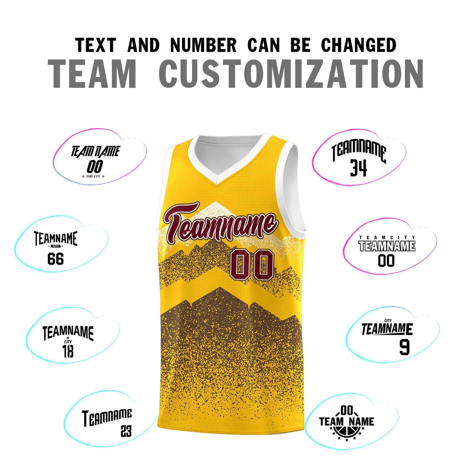 Custom Youth Basketball Jerseys Gold Coffee Gradient Mountain Design Uniforms