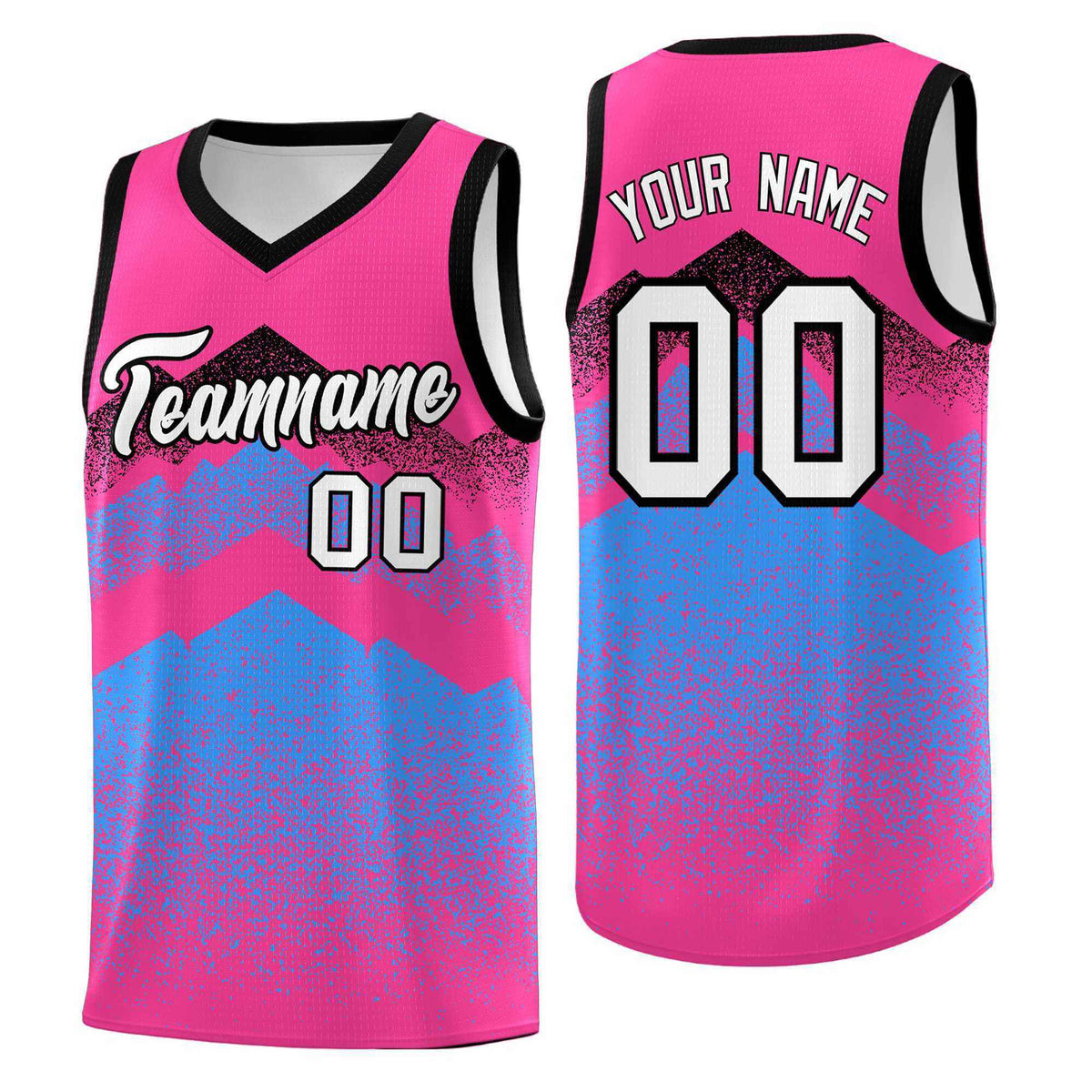 Personalized Youth Basketball Jerseys   Pink Powder Blue Gradient Mountain Design Uniforms