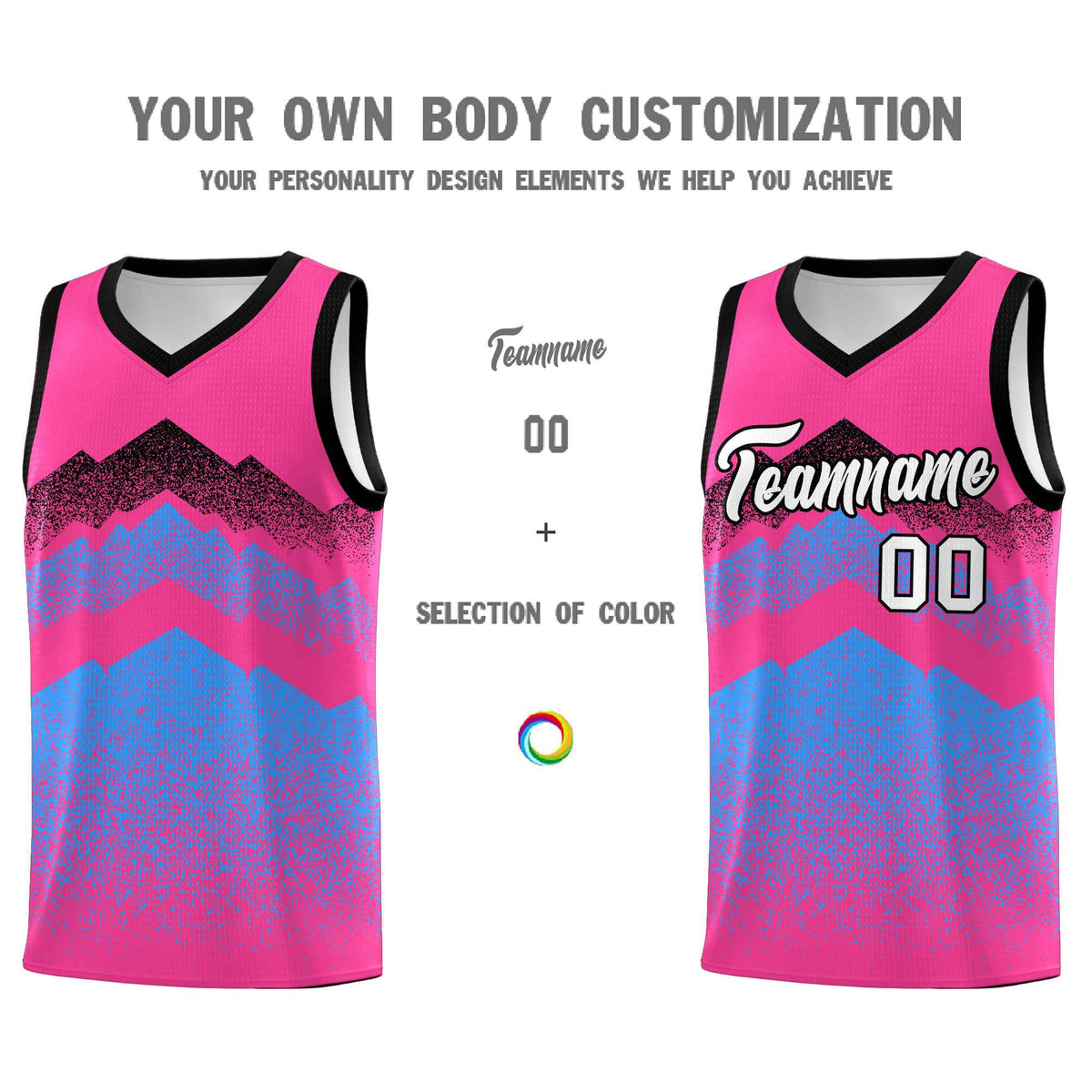 Personalized Youth Basketball Jerseys   Pink Powder Blue Gradient Mountain Design Uniforms