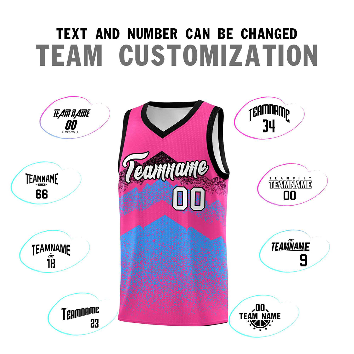 Personalized Youth Basketball Jerseys   Pink Powder Blue Gradient Mountain Design Uniforms