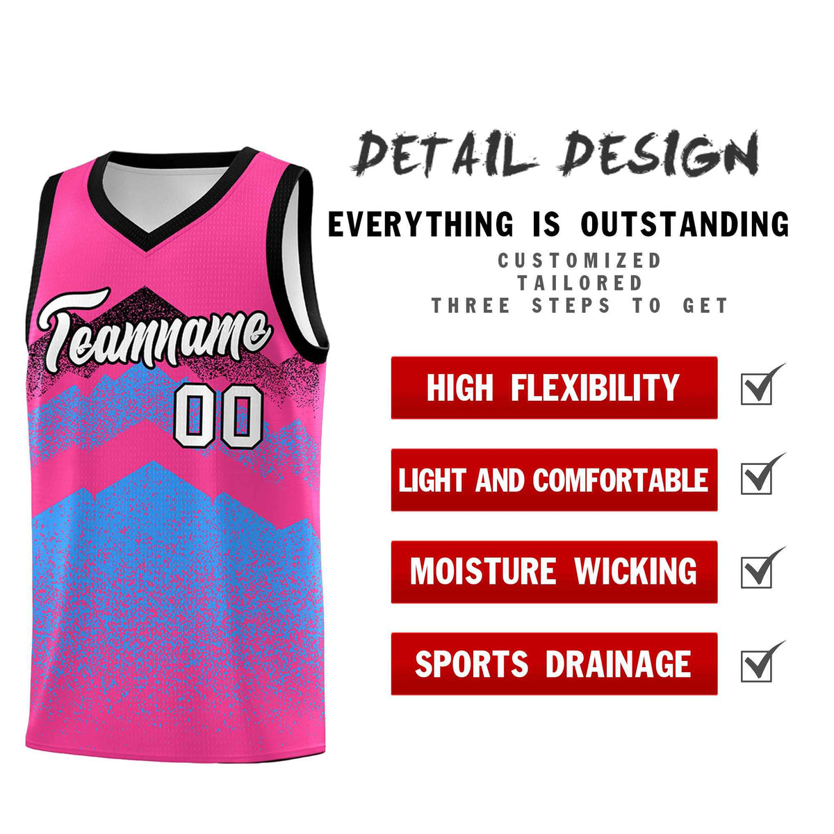 Personalized Youth Basketball Jerseys   Pink Powder Blue Gradient Mountain Design Uniforms