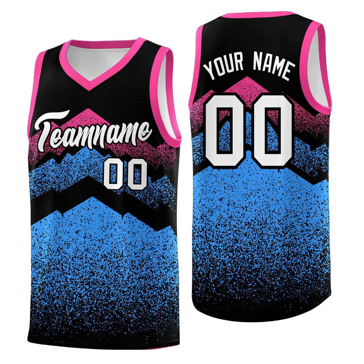 Custom Youth Basketball Jerseys Black Powder Blue Gradient Mountain Design Uniforms