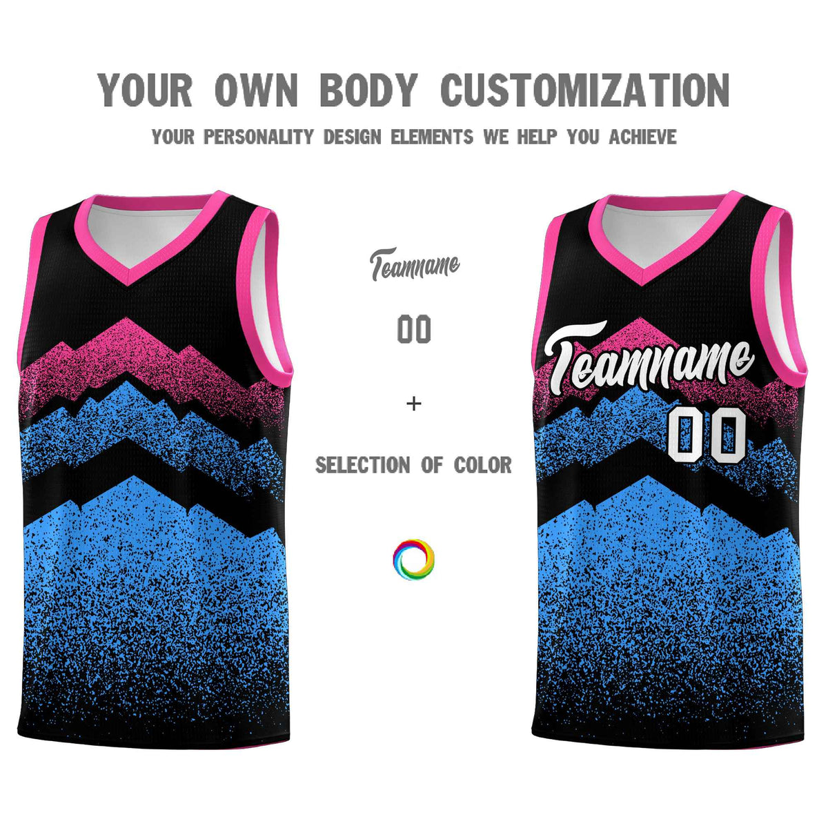 Custom Youth Basketball Jerseys Black Powder Blue Gradient Mountain Design Uniforms