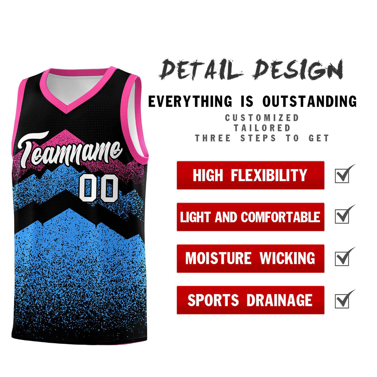Custom Youth Basketball Jerseys Black Powder Blue Gradient Mountain Design Uniforms