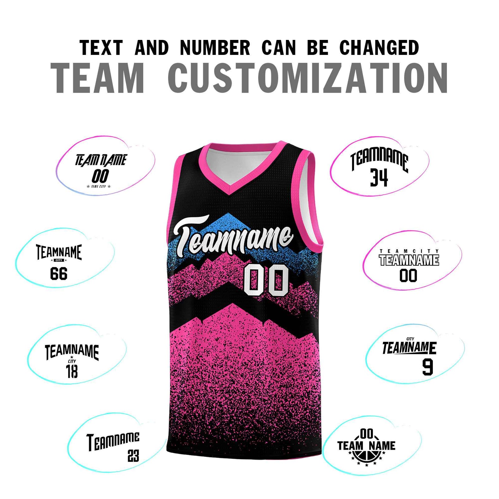 Personalized Youth Basketball Jerseys   Black Pink Gradient Mountain Design Uniforms
