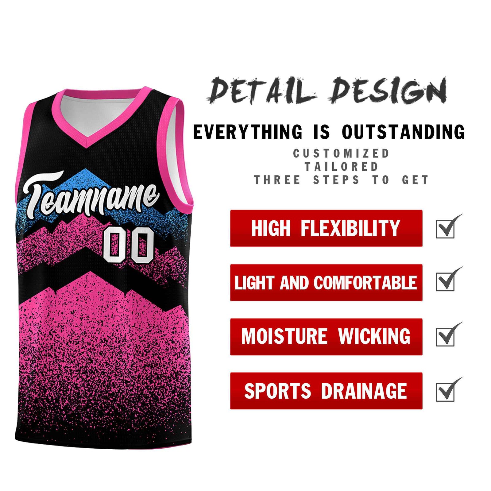 Personalized Youth Basketball Jerseys   Black Pink Gradient Mountain Design Uniforms