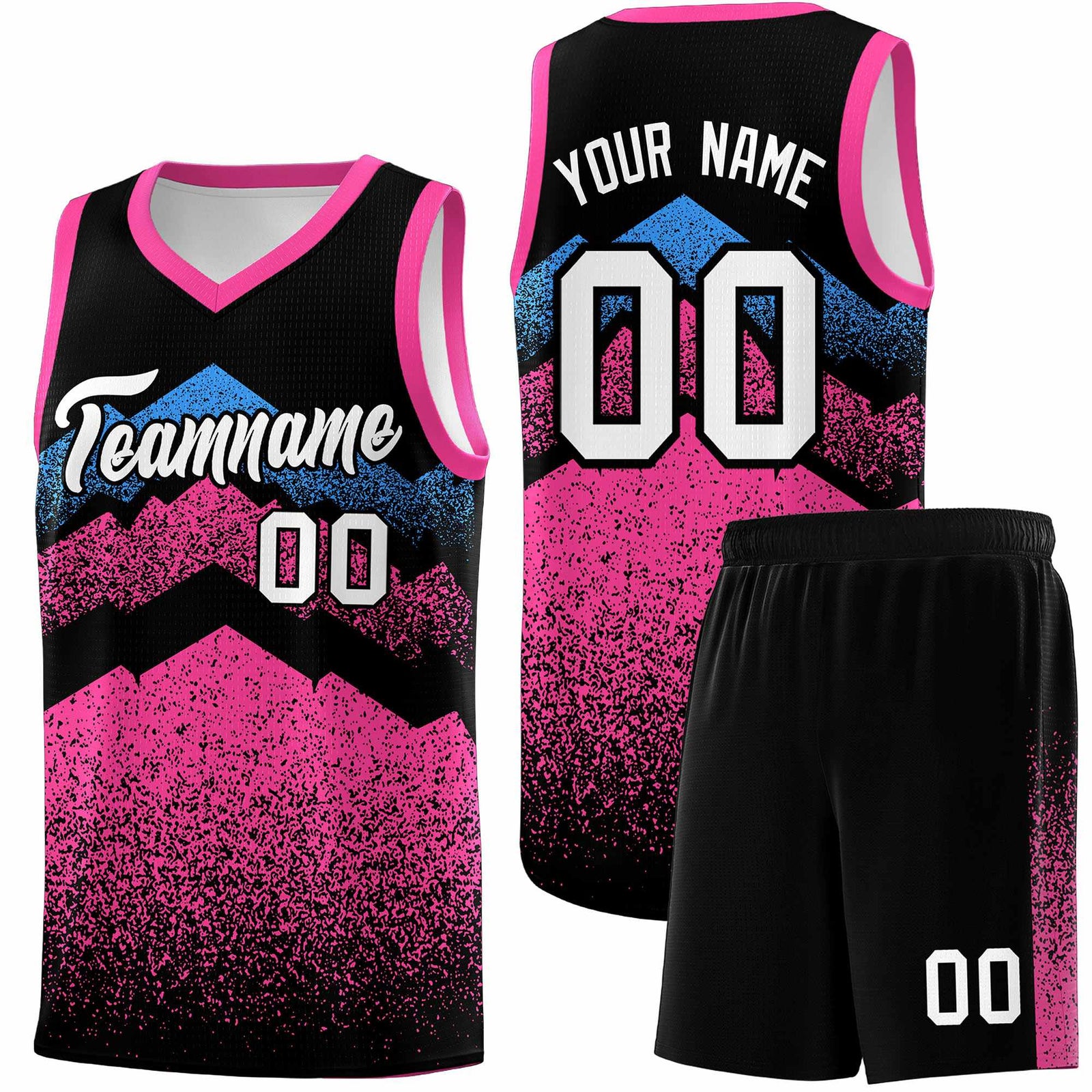 Personalized Youth Basketball Jerseys   Black Pink Gradient Mountain Design Uniforms