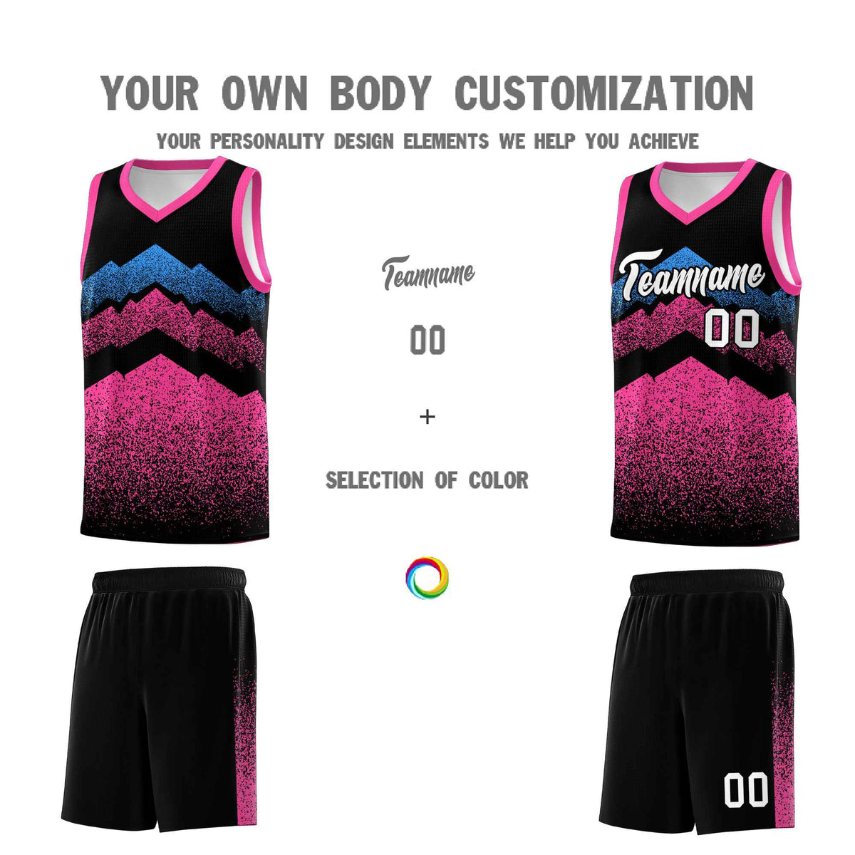 Personalized Youth Basketball Jerseys   Black Pink Gradient Mountain Design Uniforms