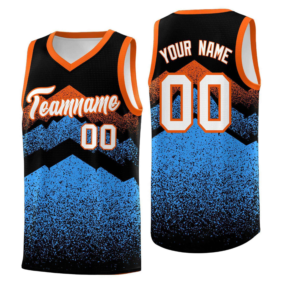 Personalized Youth Basketball Jerseys   Black Powder Blue Gradient Mountain Design Uniforms