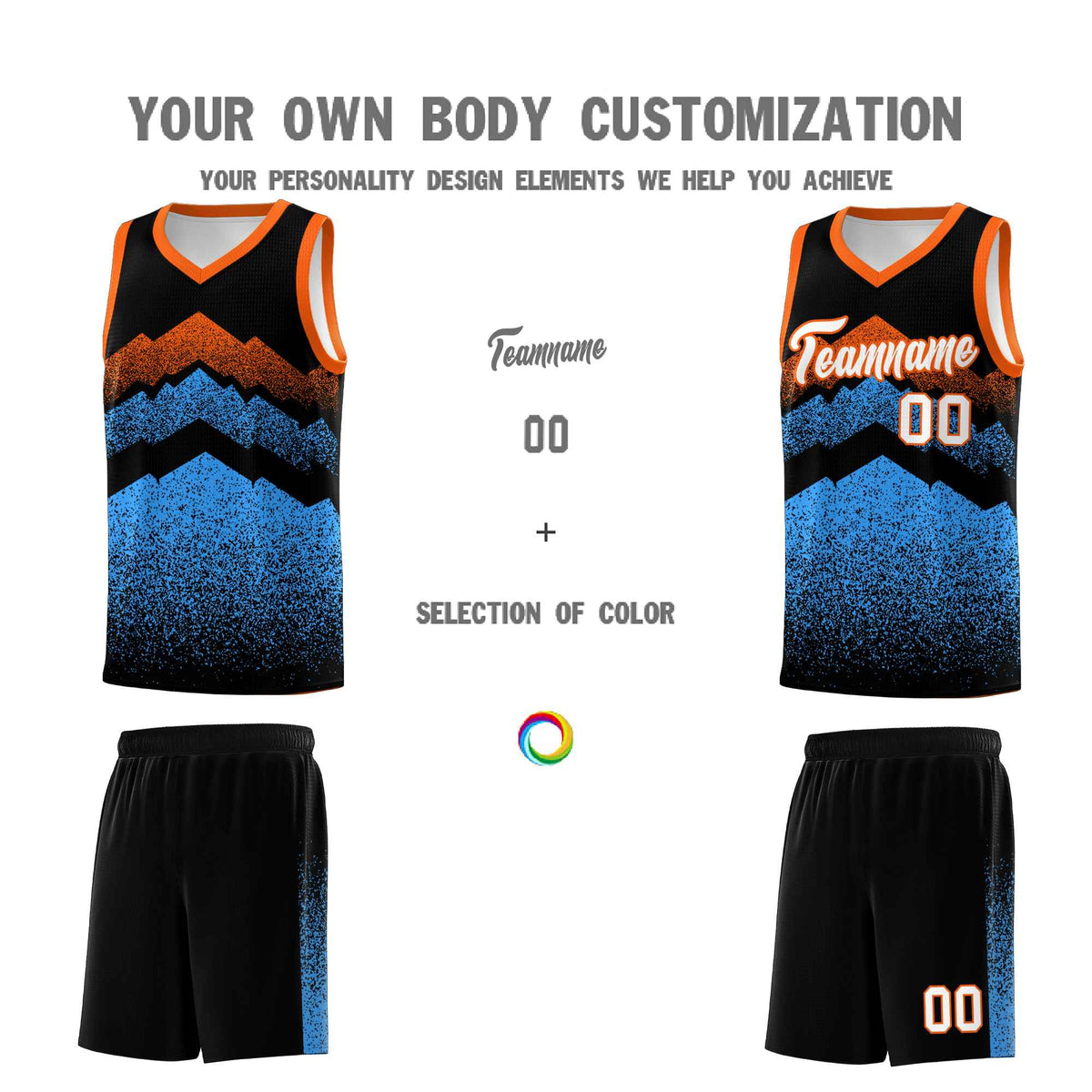 Personalized Youth Basketball Jerseys   Black Powder Blue Gradient Mountain Design Uniforms