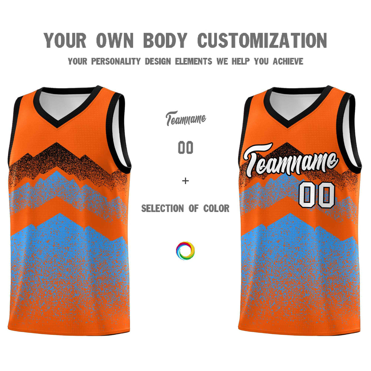 Custom Youth Basketball Jerseys Orange Powder Blue Gradient Mountain Design Uniforms
