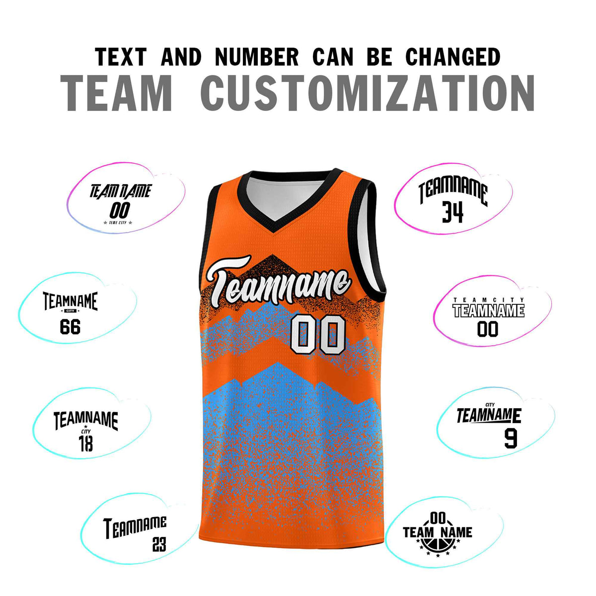 Custom Youth Basketball Jerseys Orange Powder Blue Gradient Mountain Design Uniforms
