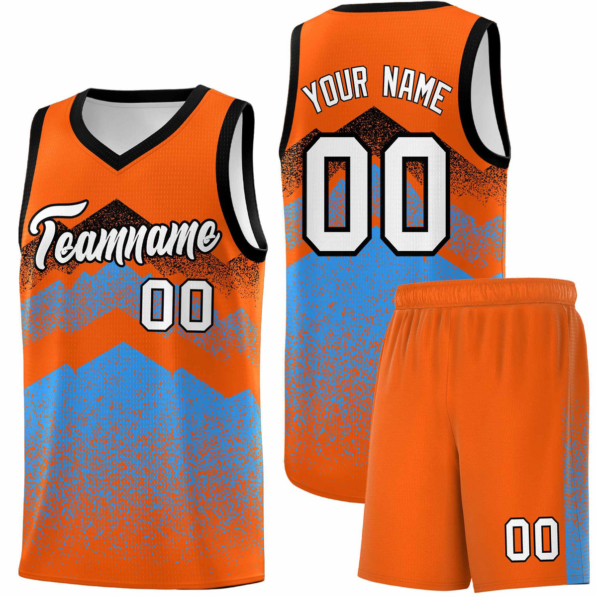 Custom Youth Basketball Jerseys Orange Powder Blue Gradient Mountain Design Uniforms