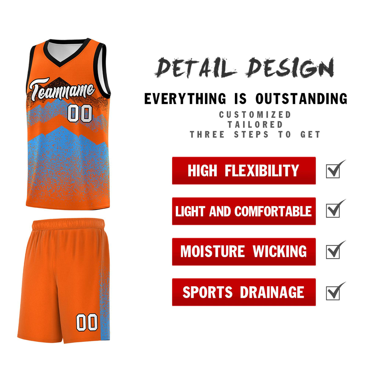 Custom Youth Basketball Jerseys Orange Powder Blue Gradient Mountain Design Uniforms
