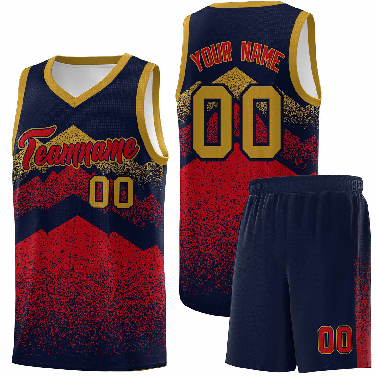 Custom Youth Basketball Jerseys Navy Red Gradient Mountain Design Uniforms