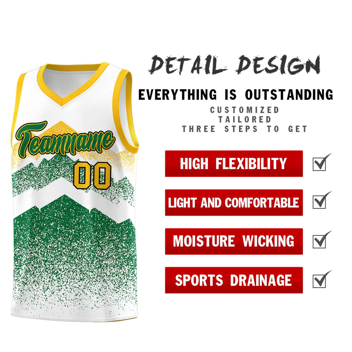 Personalized Youth Basketball Jerseys   White Kelly Green Gradient Mountain Design Uniforms