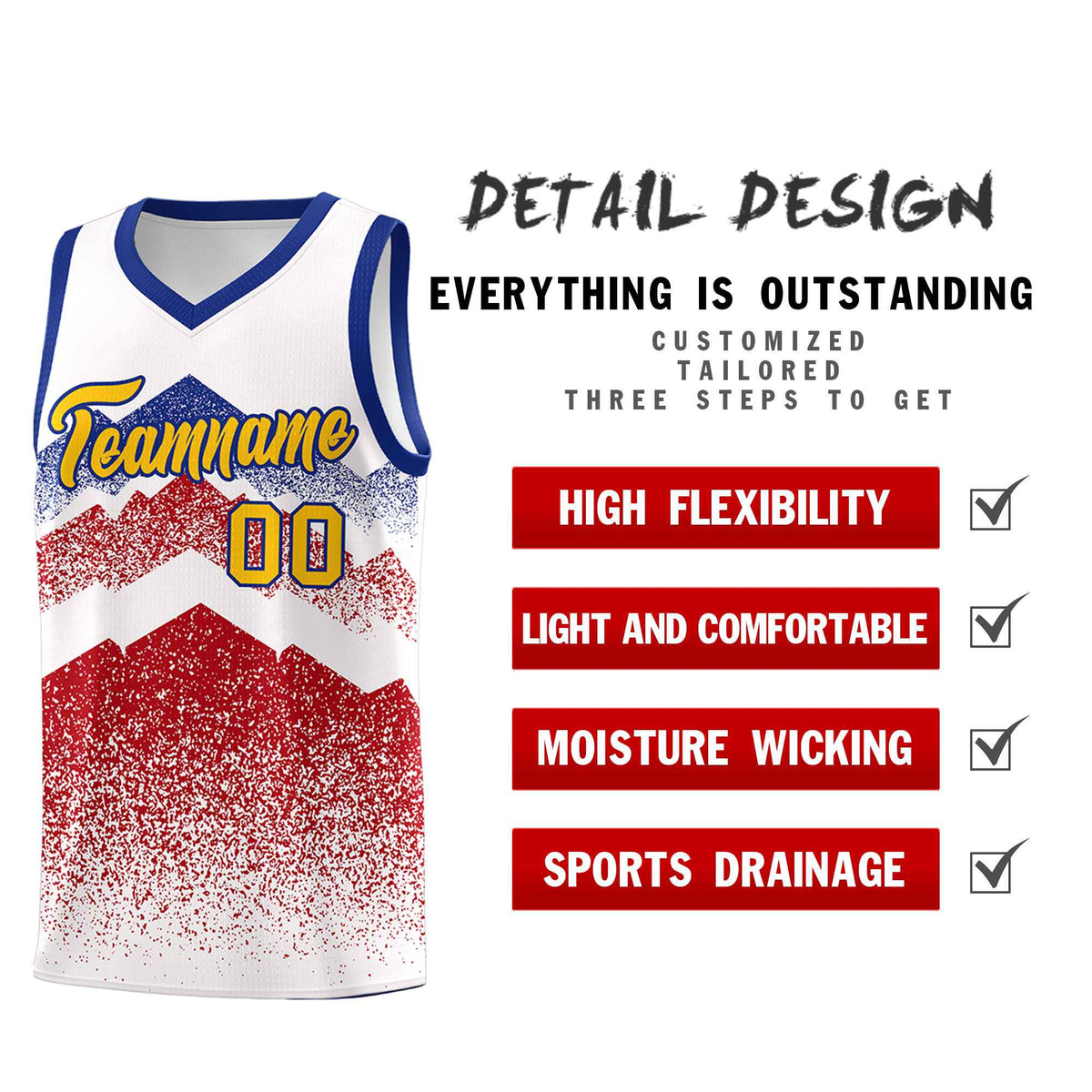 Custom Youth Basketball Jerseys White Red Gradient Mountain Design Uniforms