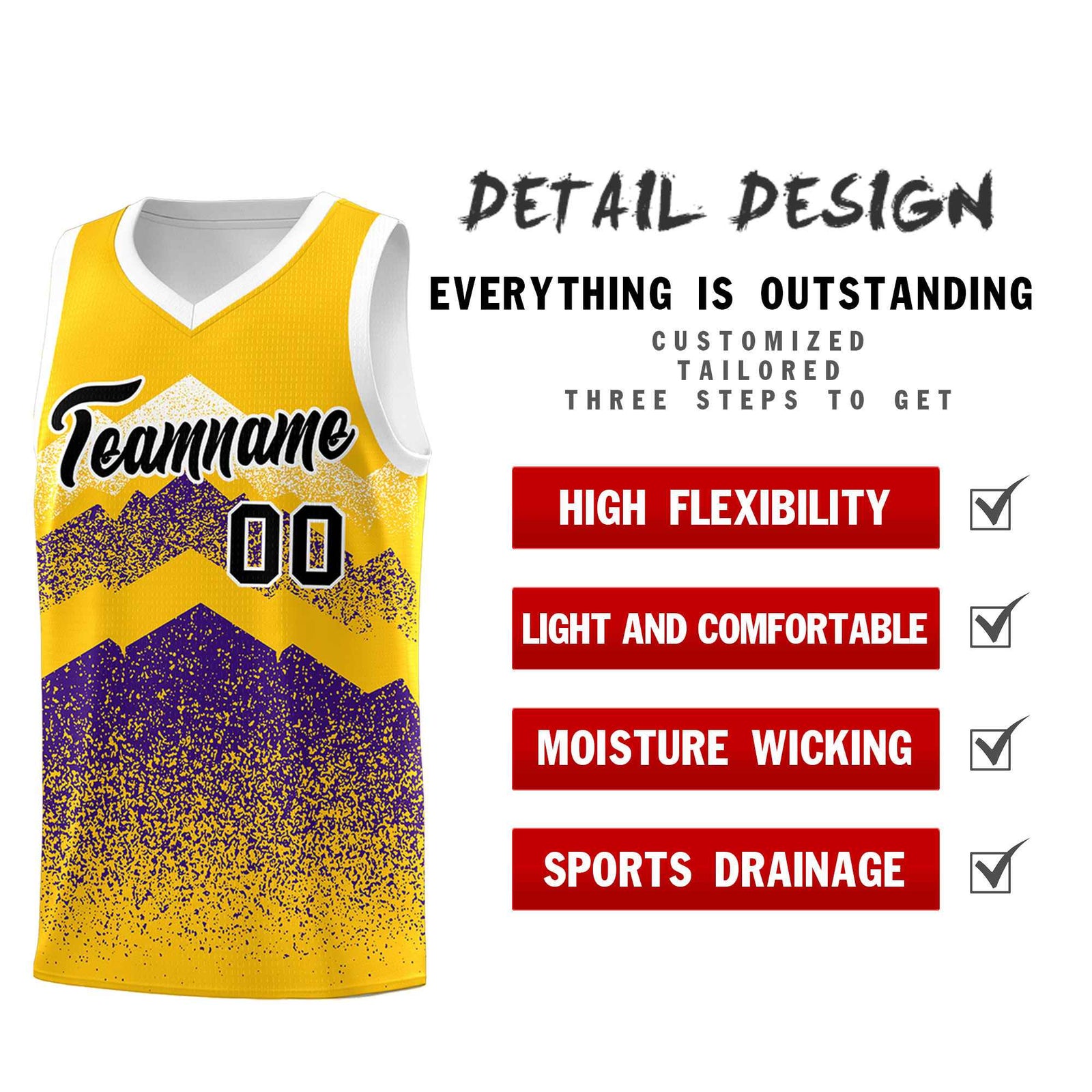 Custom Youth Basketball Jerseys Gold Purple Gradient Mountain Design Uniforms