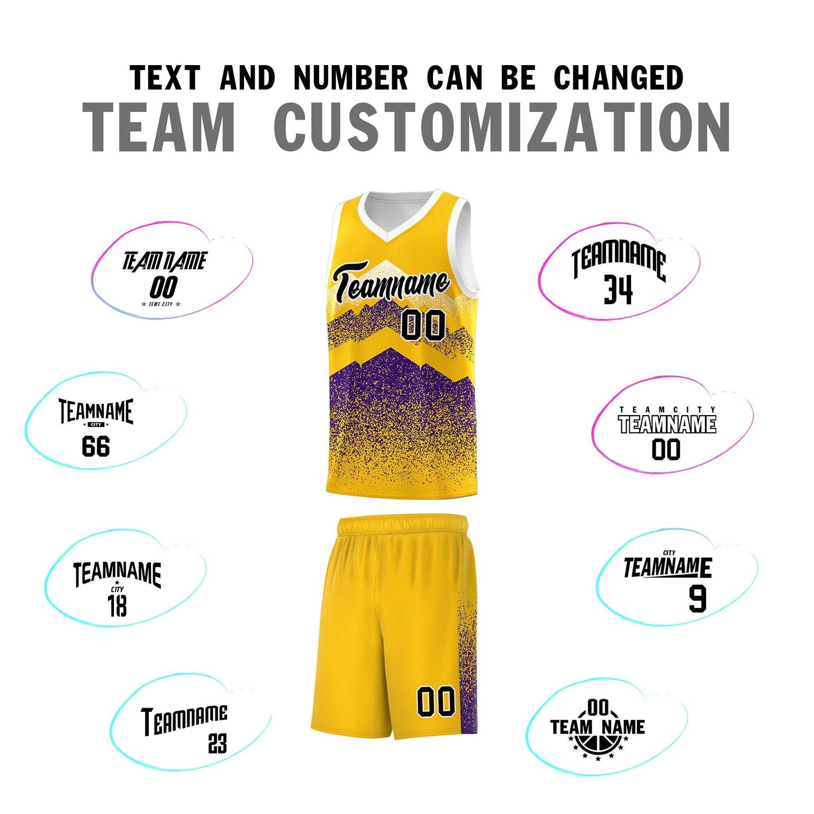 Custom Youth Basketball Jerseys Gold Purple Gradient Mountain Design Uniforms