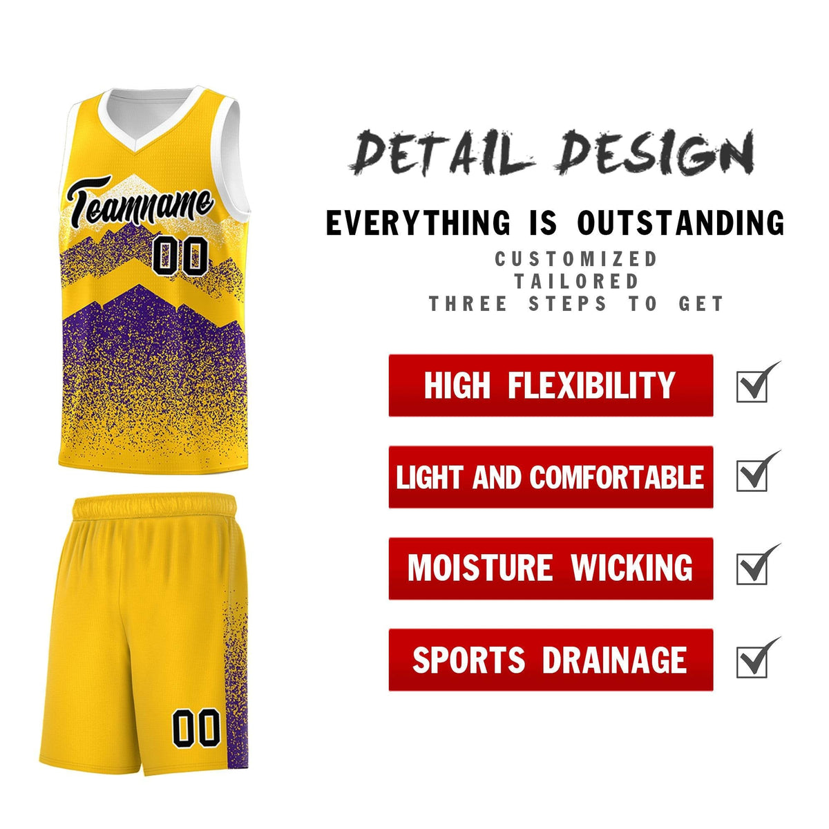 Custom Youth Basketball Jerseys Gold Purple Gradient Mountain Design Uniforms