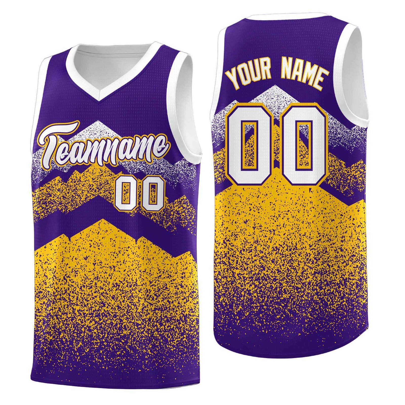 Personalized Youth Basketball Jerseys   Purple Gold Gradient Mountain Design Uniforms