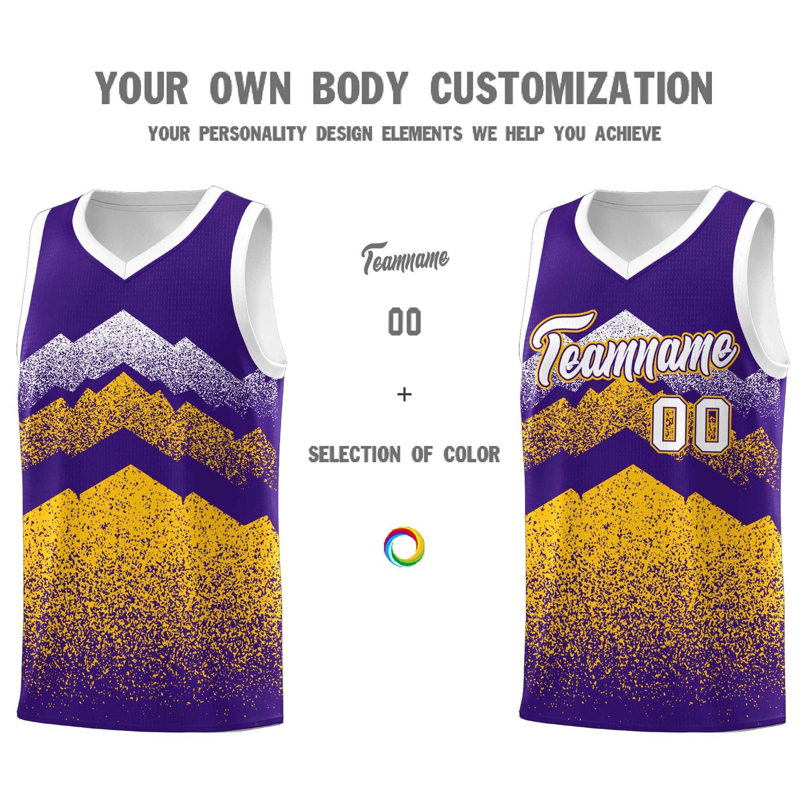 Personalized Youth Basketball Jerseys   Purple Gold Gradient Mountain Design Uniforms