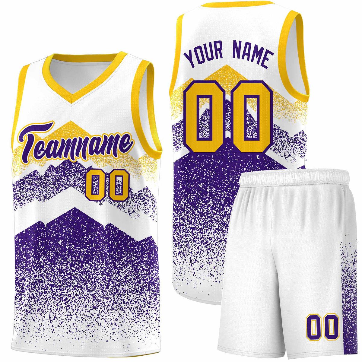 Custom Youth Basketball Jerseys White Purple Gradient Mountain Design Uniforms