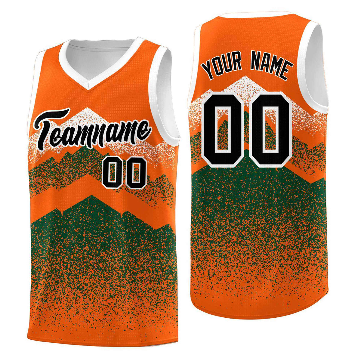 Personalized Youth Basketball Jerseys   Orange Green Gradient Mountain Design Uniforms