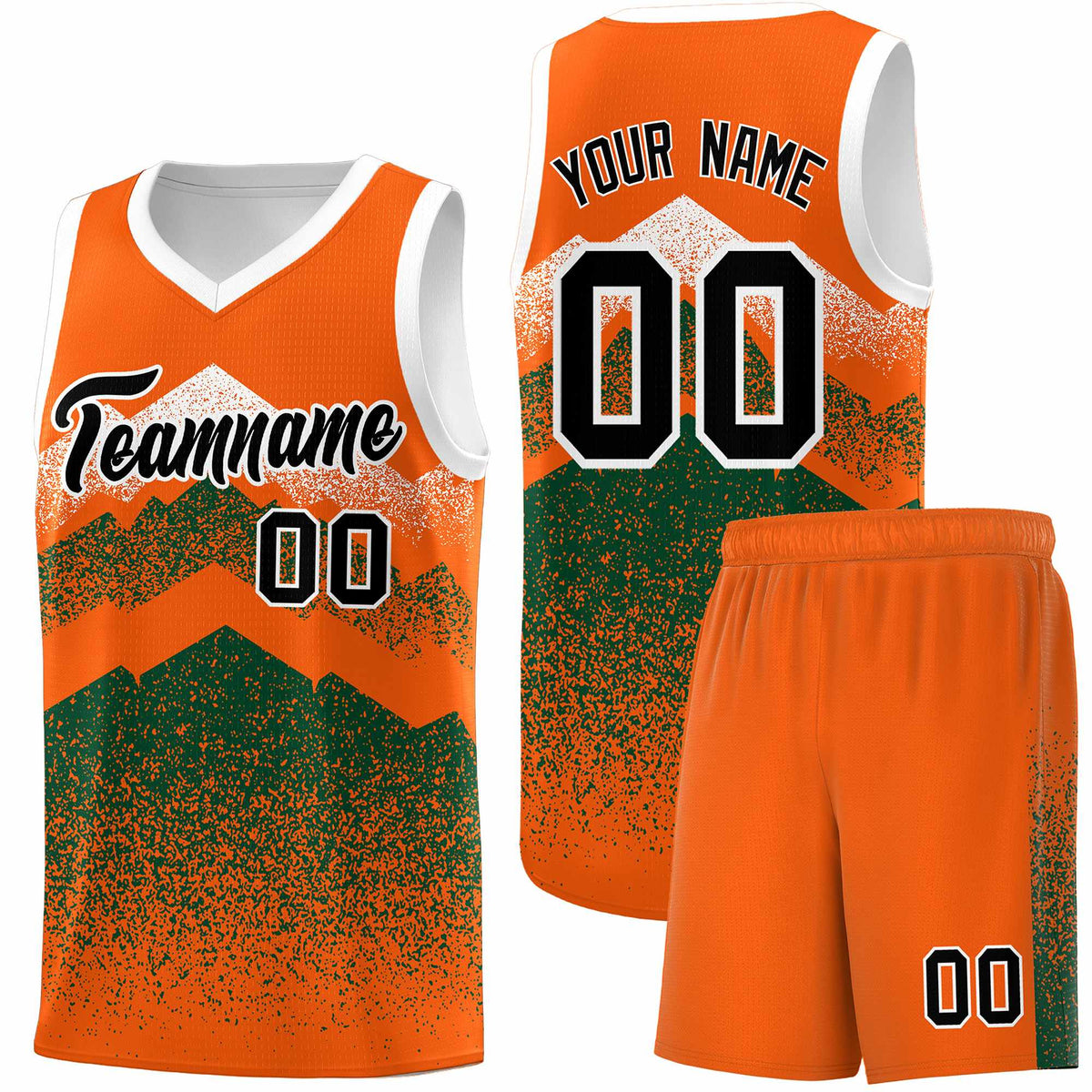 Personalized Youth Basketball Jerseys   Orange Green Gradient Mountain Design Uniforms