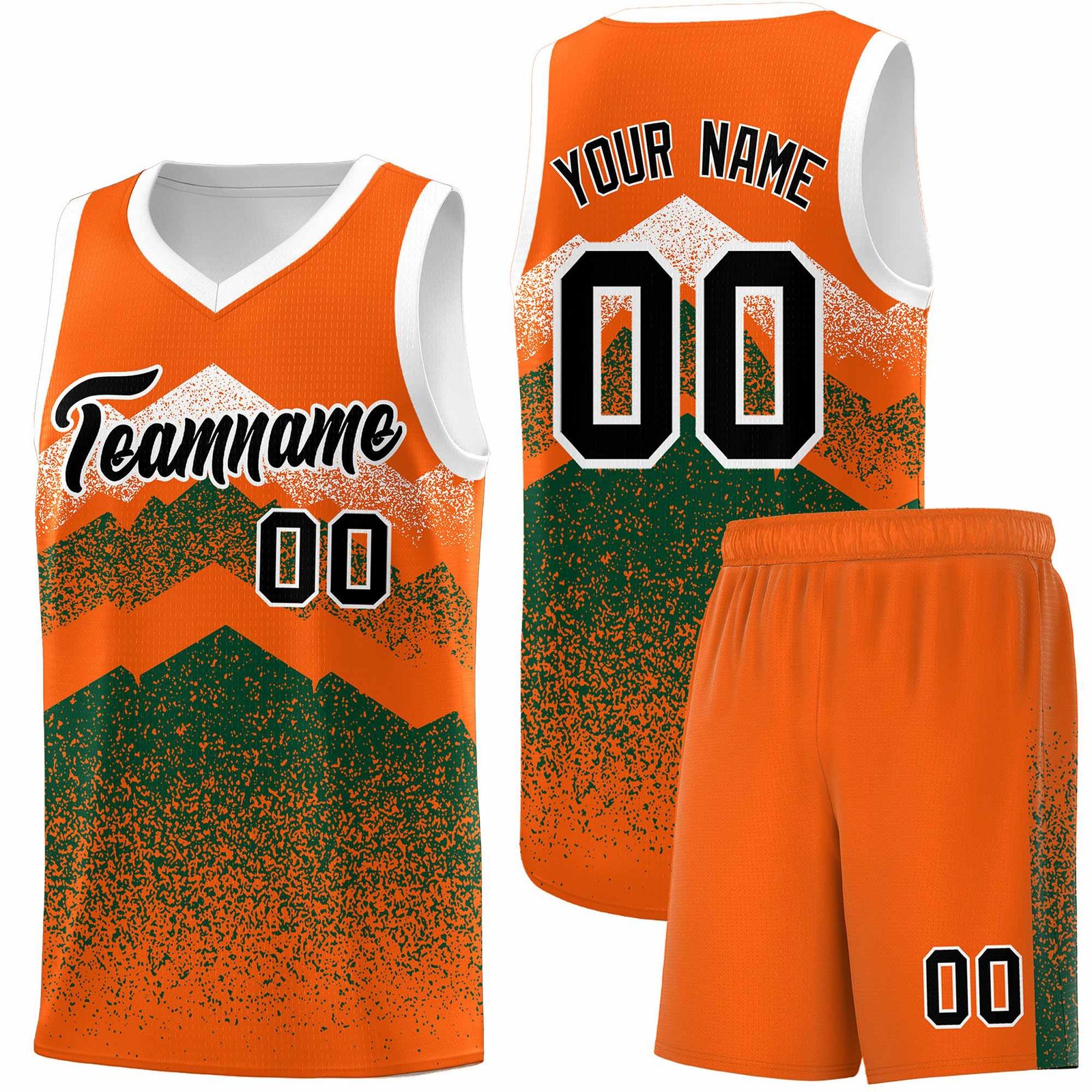 Personalized Youth Basketball Jerseys   Orange Green Gradient Mountain Design Uniforms