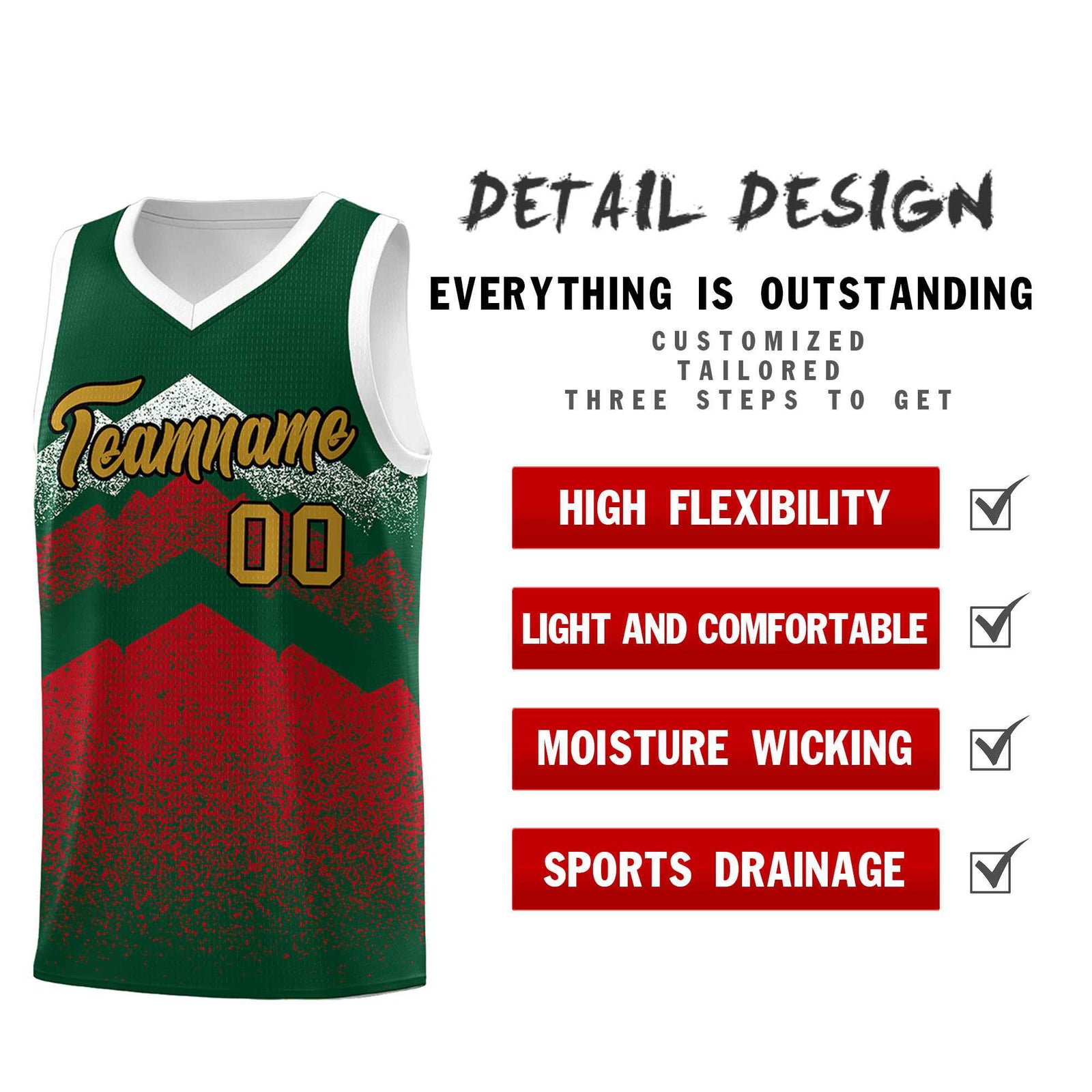 Personalized Youth Basketball Jerseys   Green Red Gradient Mountain Design Uniforms