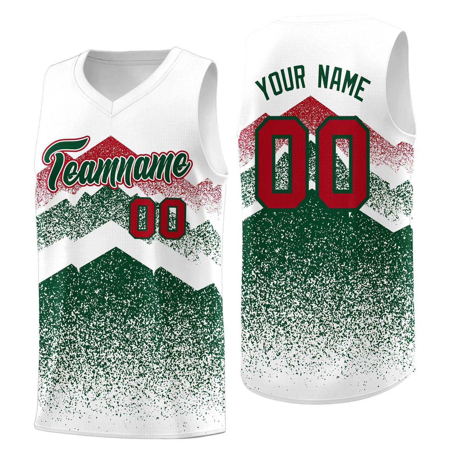 Custom Youth Basketball Jerseys White Green Gradient Mountain Design Uniforms